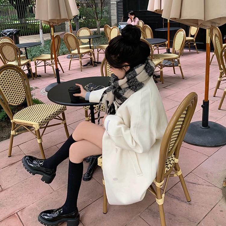 Sheepskin~ Thick Sole Heightening One Pedal Lazy Thick Sole Loafers Women's Leather Thick Heel British Style Muffin Small Leather Shoes