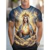 T Pattern T-Shirt For Men Holy Mother And Son 3D Print Tees Summer Loose Short Sleeve T Shirts O-Neck Tops Streetwear