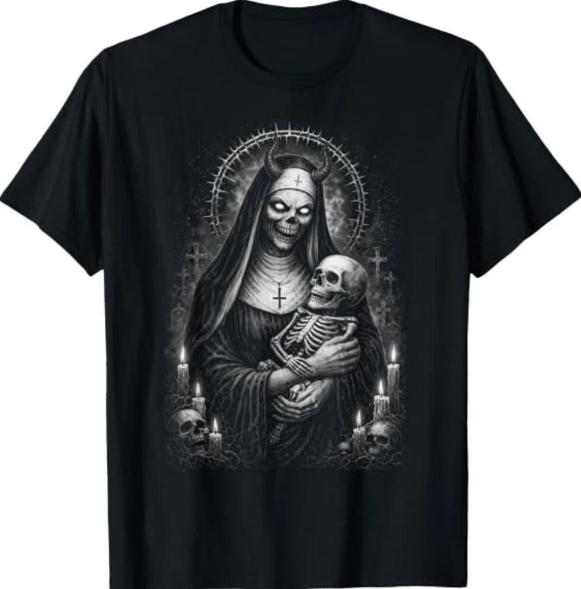 Demonic Nun Gothic Horror Dark Occult Creepy Unholy Black T-Shirt