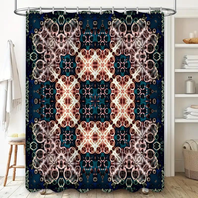 Luxury Mandala Shower Curtain3D Printed Bath Decor with Floral Design Multicolor Waterproof Fabric for Bathroom (Blue)