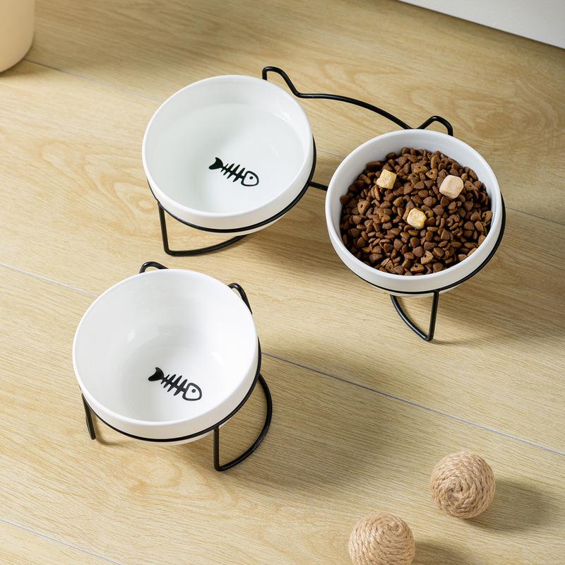 Pet Ceramic Bowl Cat Food Bowl Cervical Protection Pet Supplies Dog Drinking Water Bowl Cat Food Feeding with Raised Stand