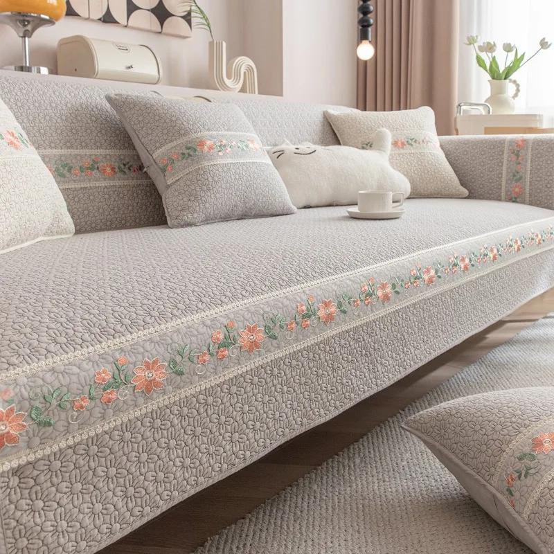 Pastoral Cream Wind Pure Cotton Sofa Cushion Four Seasons Universal Non-slip Comfortable Skin Friendly Sofa Cover Cover Towel