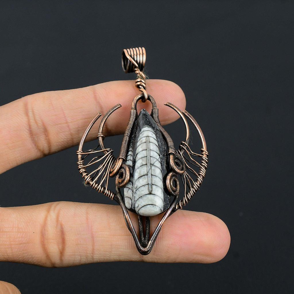 Orthoceras Fossil Jewelry, 999 Copper Wire Wrapped Pendant Handmade Gemstone Jewelry, Gifts For Wedding Pendant