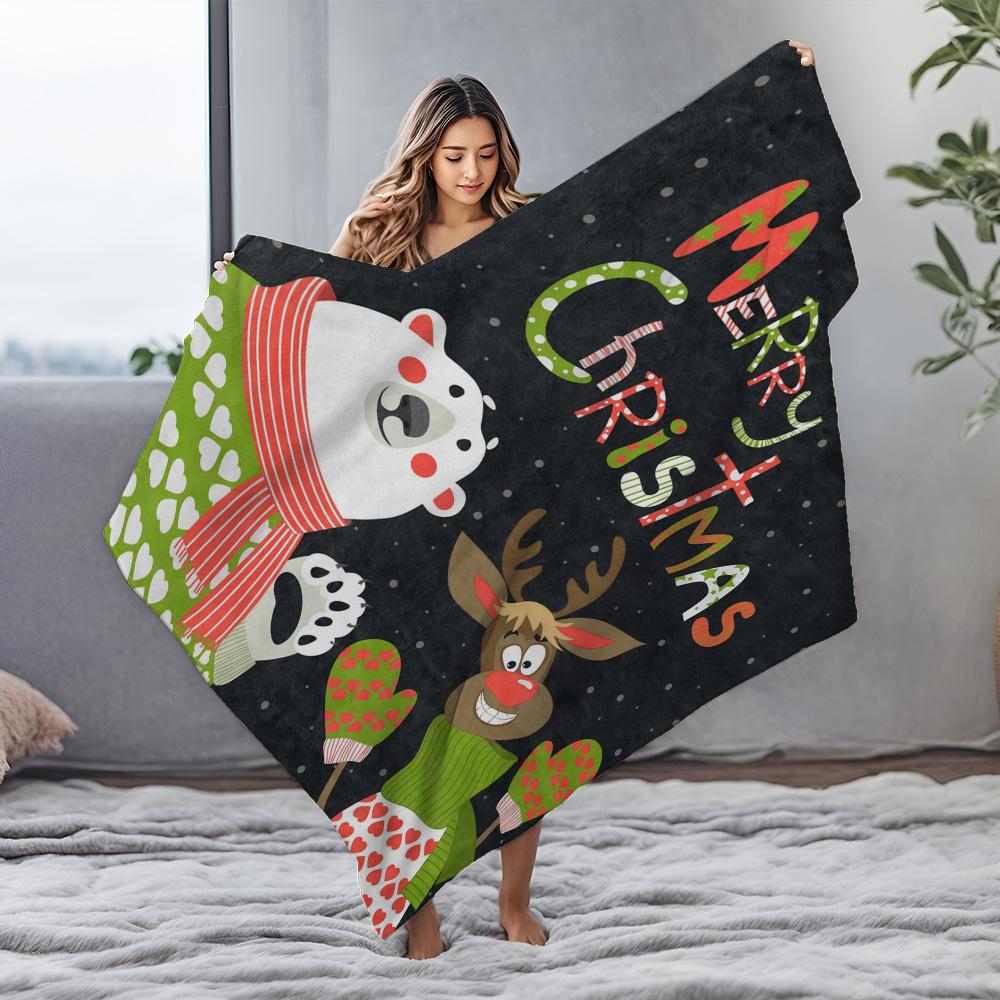 TU Cozy Christmas Blanket Flannel Throw Reindeer Elk Festive Holiday Deer Winter Warm Soft Home Decor Gift