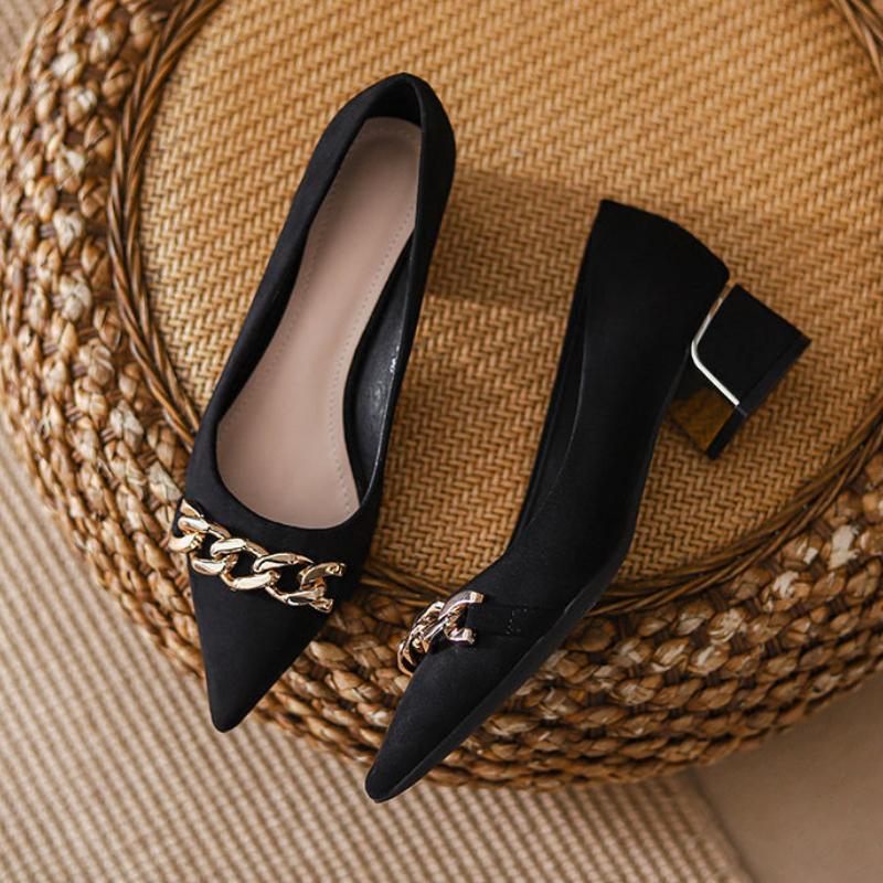 Black Woman Pumps Spring and Autumn With Medium Heels Pointed Toe Shoes for Women Wholesale Y2k On Promotion Discount Shoe Sale