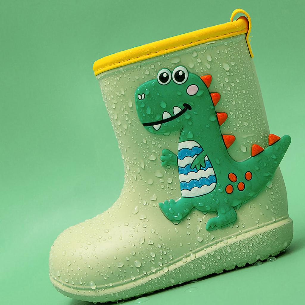 Waterproof Rain Boots Cute Cartoon Pattern Soft Bottom EVA Rain Shoes for Children Kids Green 16cm