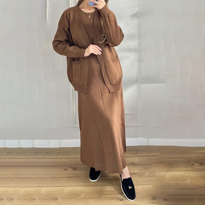 2025 Autumn Women's Fashion Casual Knit Cardigan Coat Dress Sweater Set