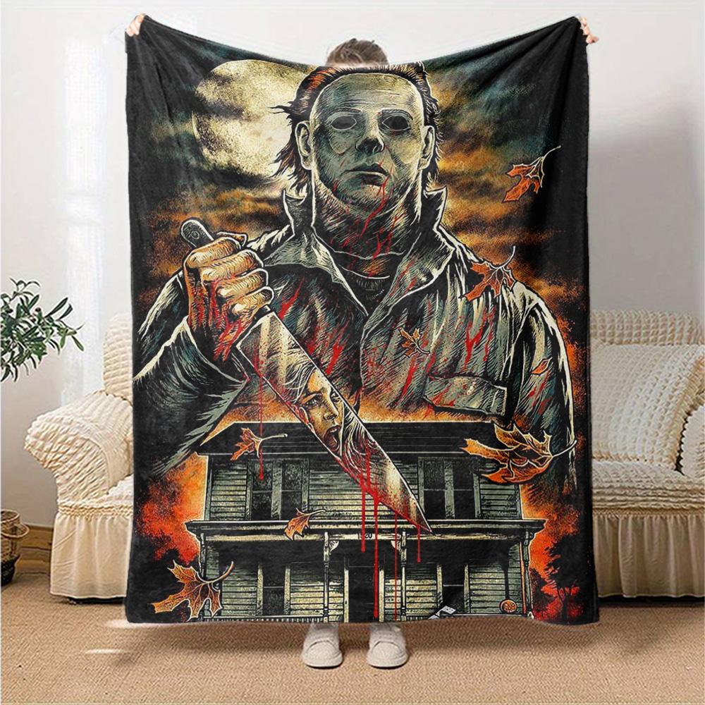 Halloween Horror Icon Flannel Blanket Super Soft Warm Cozy Blanket For Sofa Bed Office Travel Allseason Home Decor Gift