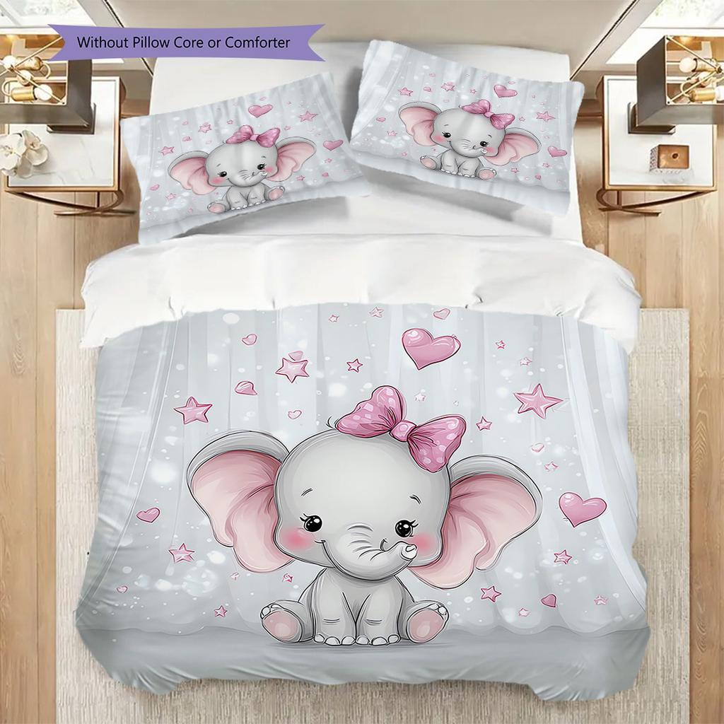 Elephant Pattern Bedding Quilt Set Quilt Cover Pillowcase Home Decoration Birthday Gift (1 * Duvet Cover + 2 * Pillowcase, Without Core)