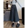 Womens Black Irregular Hem Cotton Blend Midi Skirt For Autumn Winter Fashion