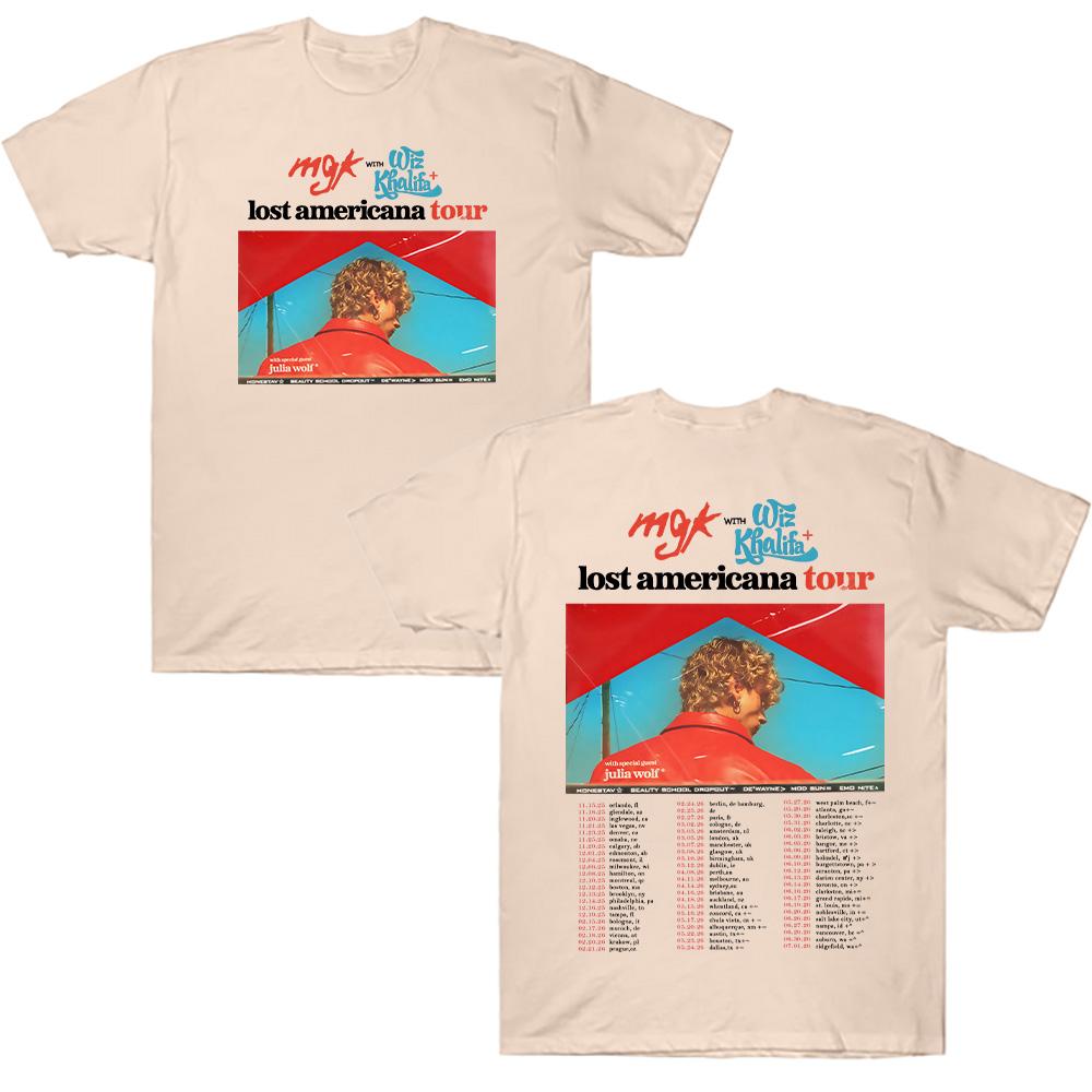 

Футболки Rapper MGK Lost Tour 2025 2026 Мужские С круглым вырезом Хлопковая одежда Унисекс Новые футболки с коротким рукавом Летняя дышащая уличная одежда 2XL