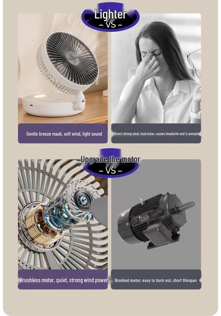 4800mAh Wall-Mounted Silent Folding Luminous Fan for Desktop, Office, or Student Use