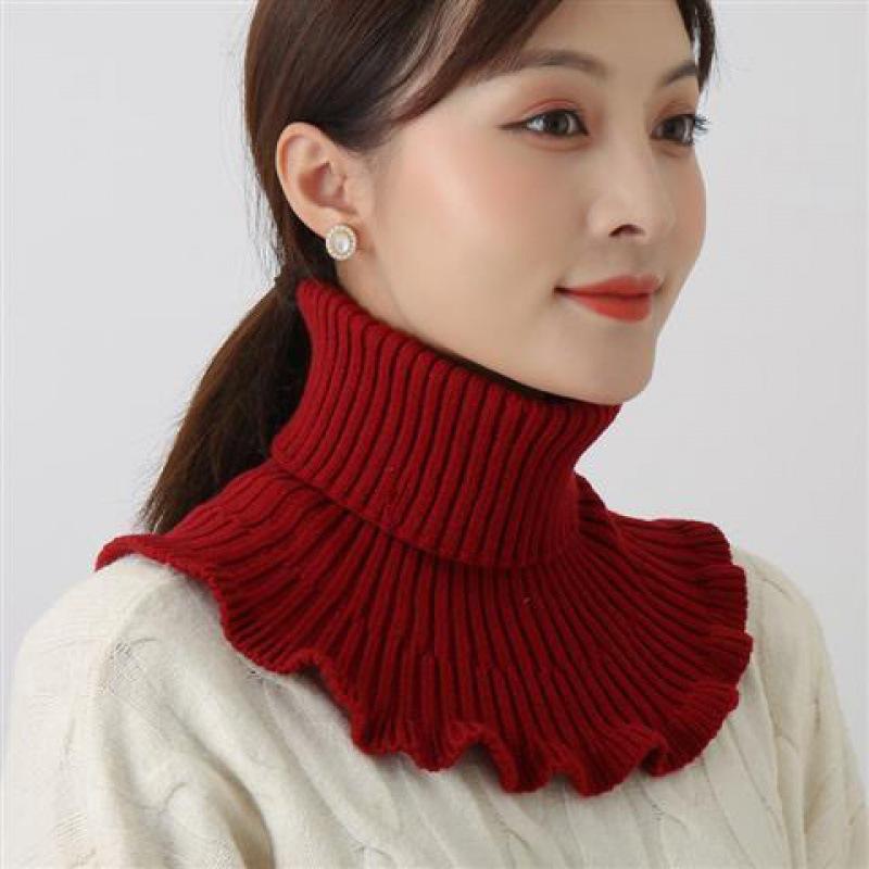 Winter Scarf Women's Coldproof Warm Knitted Neck Scarf Women's Fake Collar Red Scarf
