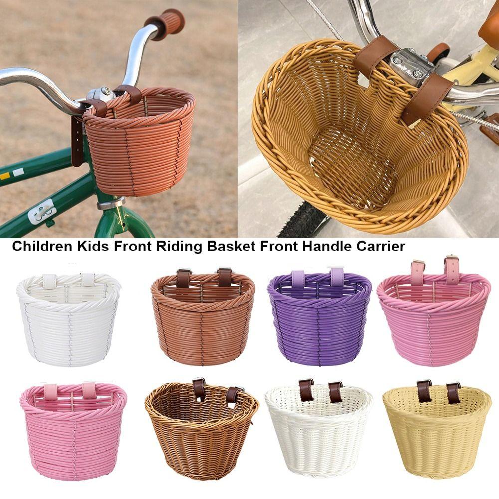 7 Styles Front Handle Carrier Retro Woven Children's Bicycle Scooter Basket Front Riding Basket