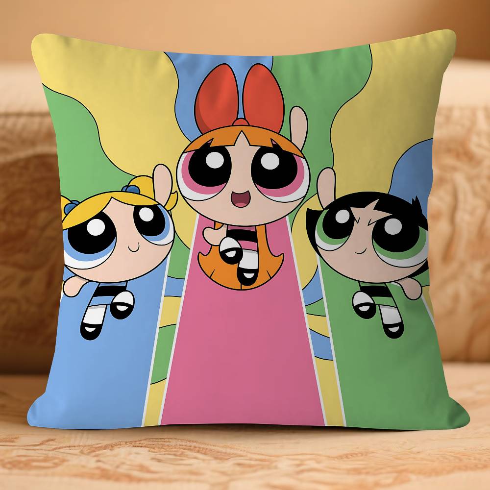 PowerpuffS Anime Girls Pillow Case Removable Washable Cushion Cover – All-Season Soft Linen