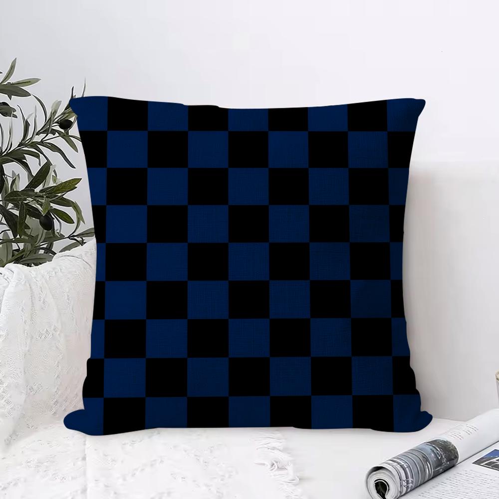 Black White Checkerboard Cushion Cover Breathable Linen Pillow Cover Skin-Friendly Home Decor Pillowcase With Hidden Zipper