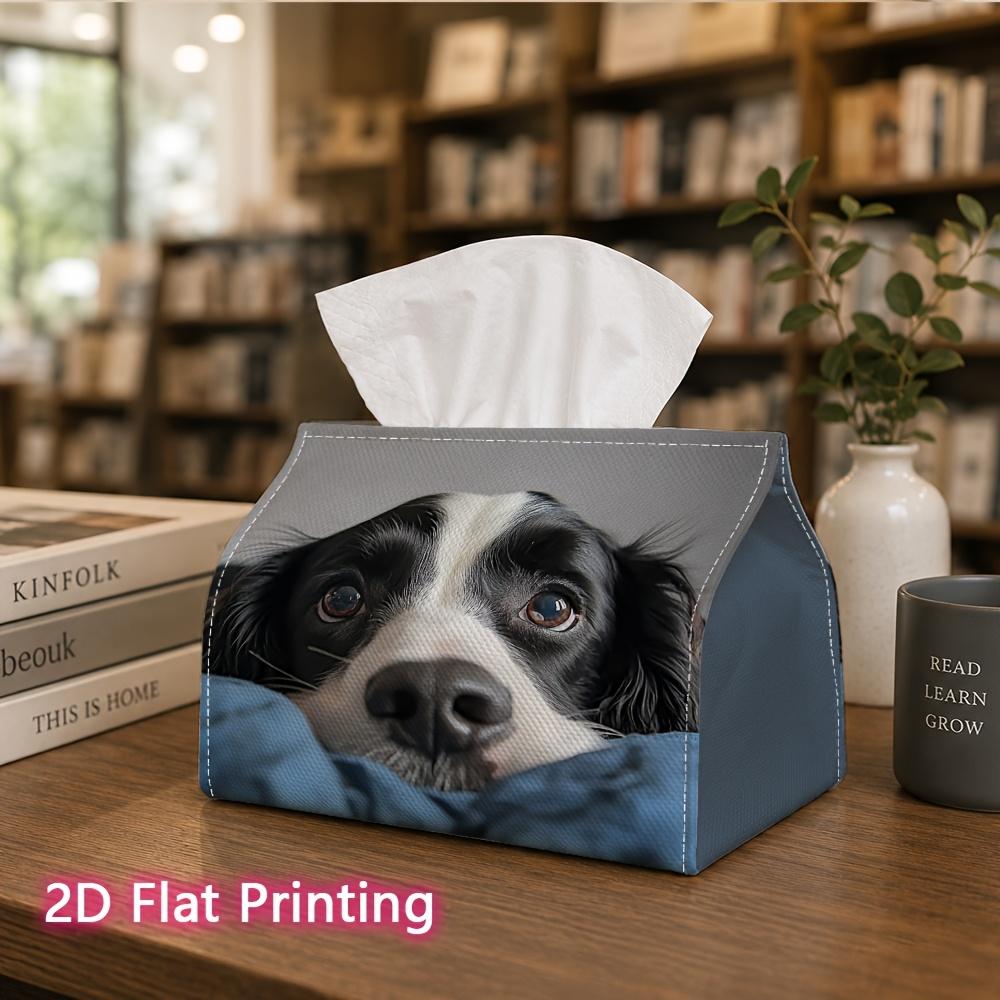 1pc, 2d Flat Printing, Tissue Box Sad Little Dog Pattern Lying On a Blue Blanket Printed Tissue Box, Suitable for Home Gatherings, Car Decorationr, De