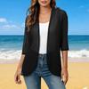 Women's Linen Cardigan With 3/4 Sleeves, Loose Fitting Hood, Shawl Jacket