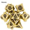 7 Pcs Golden Black Tree Stump Root Metal Dice Solid Metal Polyhedral Dice Suitable for Role-Playing RPG  Board Game Card Game
