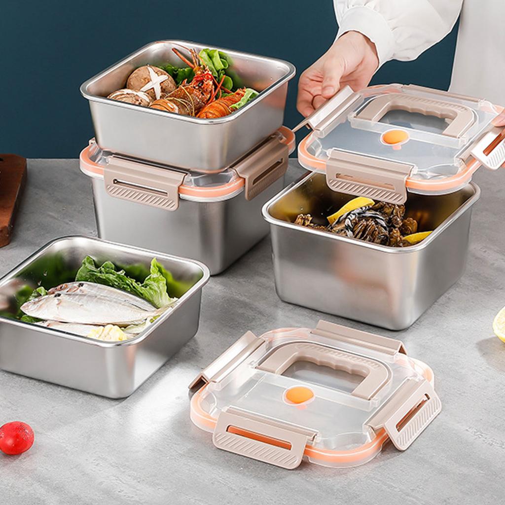 Spacious Stainless Steel Food Storage Container Multipurpose Household Lunch Box Handheld Crisper with See Through Lid