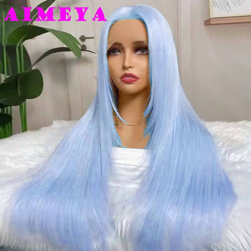 AIMEYA Parrucca a Taglio Stratificato Biondo Platino Parrucca con Pizzo Frontale Lunga Liscia Sintetica con Pizzo Resistente al Calore Parrucche Bionde per Donne