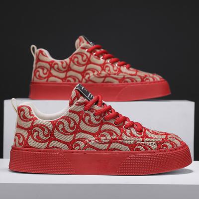 Spring 2024 New Printing Embroidery Cloth Casual Shoes Soft Sole Men's Shoes Trendy Sports Shoes Men's Low-top Board Shoes