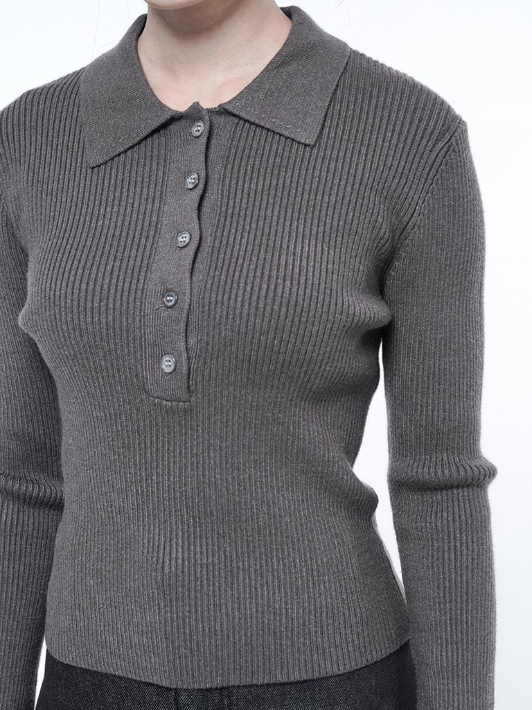 Chaenseseunoi Soft Slim Button Collar Knit Khaki/W243Tp08Ka