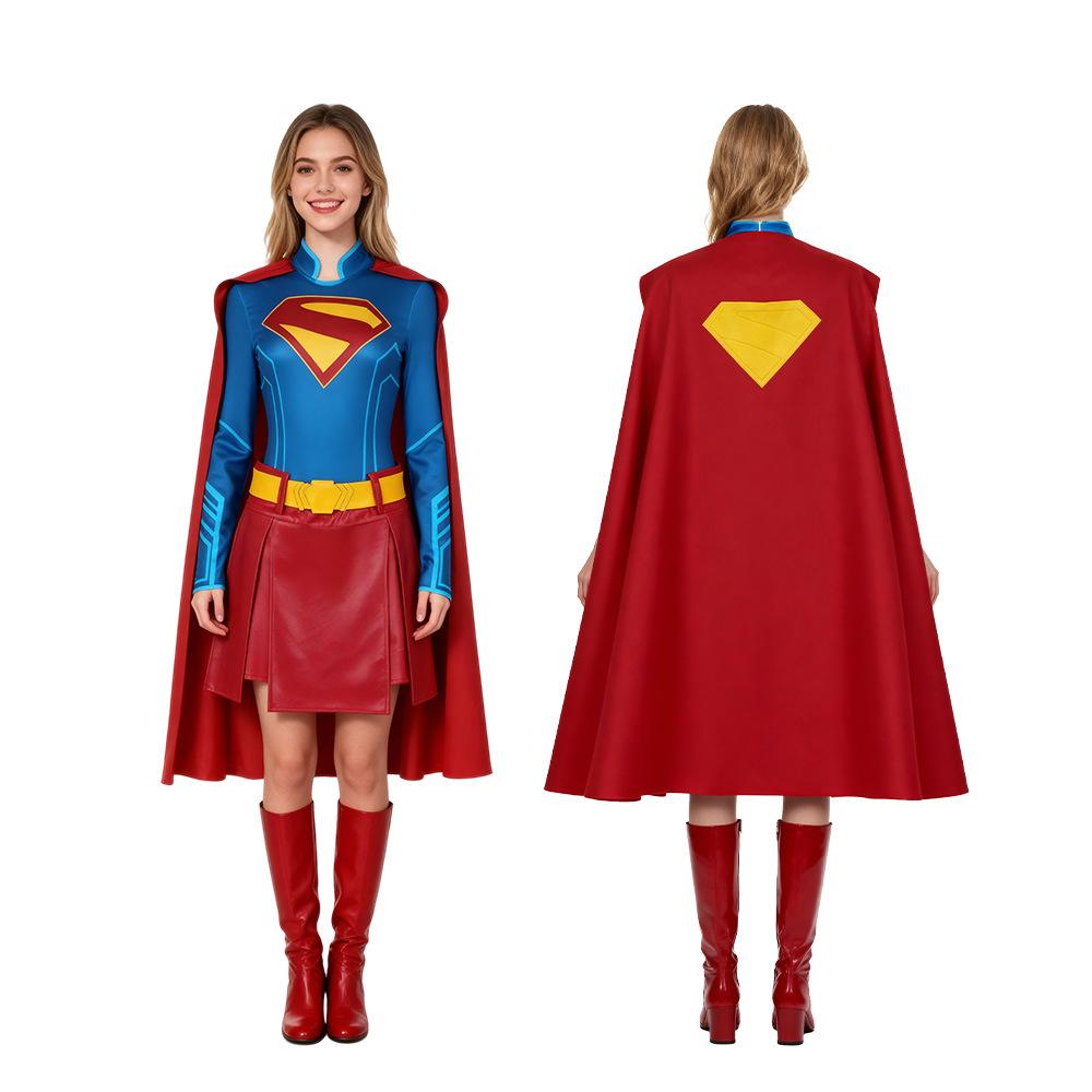 

Cosplay costume, halloween girl of tomorrow cos supergirl dress hero supergirl tights cape costume S