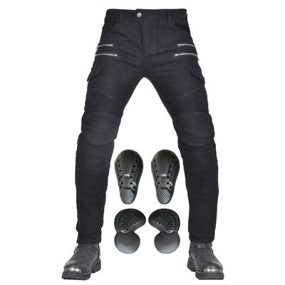 Calças de Motociclismo VNFOX com Proteções, Calças de Motociclista em Brim, Calças de Corrida, Todas as Estações, Material Elástico, Resistente à Abrasão, Unissexo (Preto, XL)