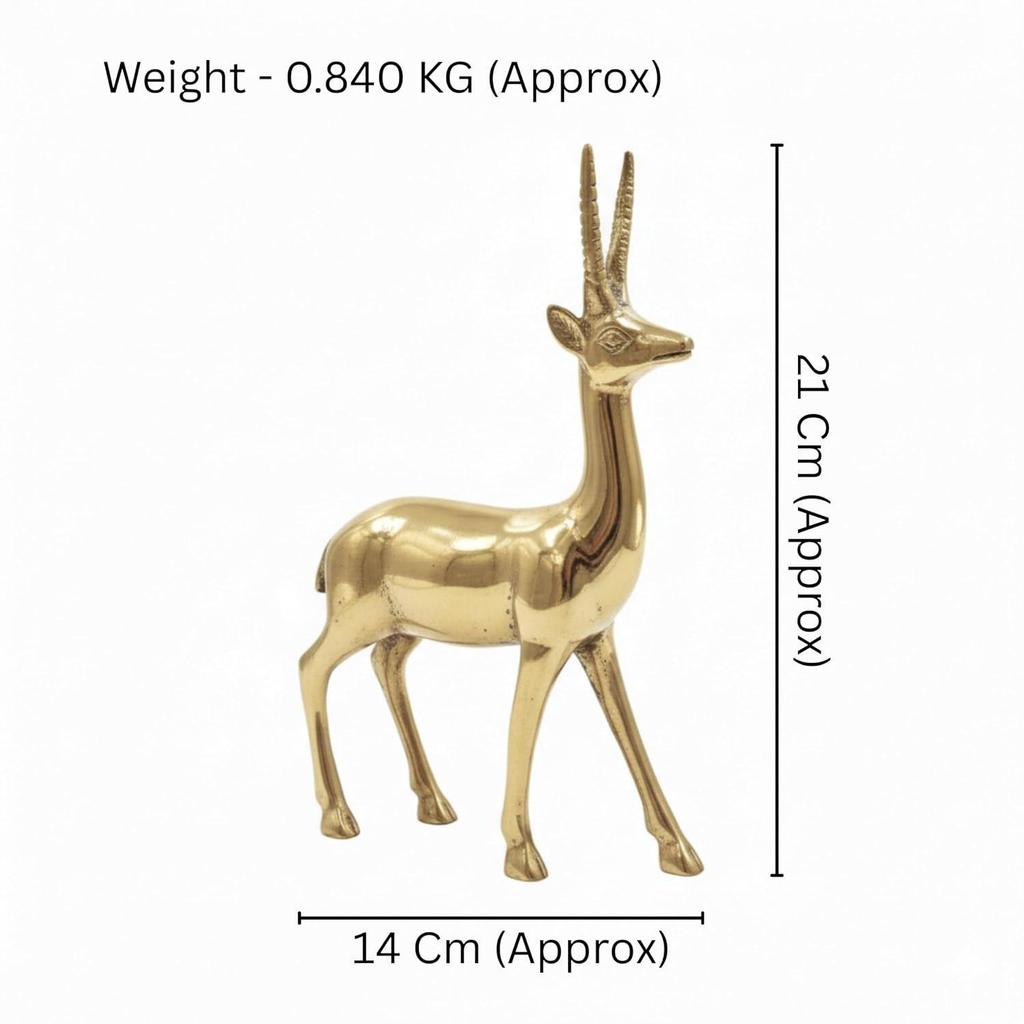 Brass Deer Statue | Figurine | Designer Deer | Vastu Brass Showpeice for Home & Office | Pital Hiran | Size - 9 Inch Approx