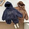Tute in pile per bambini, isolate, invernali, per neonati, set di vestiti, lettere, pullover, felpa con cappuccio, maglione, pantaloni, outfit, tuta da ragazza
