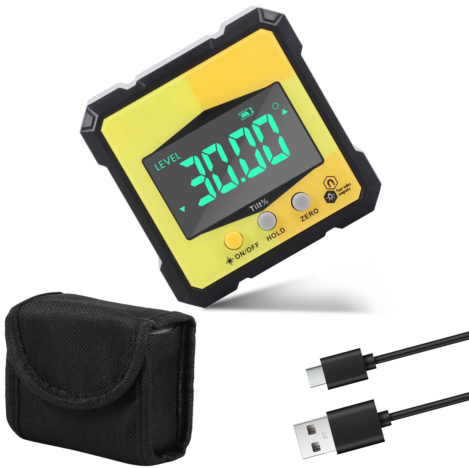 

Цифровой угломер Магнитный транспортир Инклинометр Уровень Угломер Угловой куб Уровень-коробка с магнитной основой Подсветка IP54 жёлтый