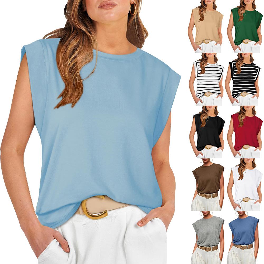 

Летняя Повседневная футболка с круглым вырезом и вставкой в ​​полоску, топы, базовые блузки для женщин L