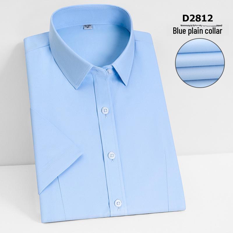 Camisa Social Feminina Slim Fit de Manga Curta - Branca com Listras Azuis, Sem Ferro, Gola V.