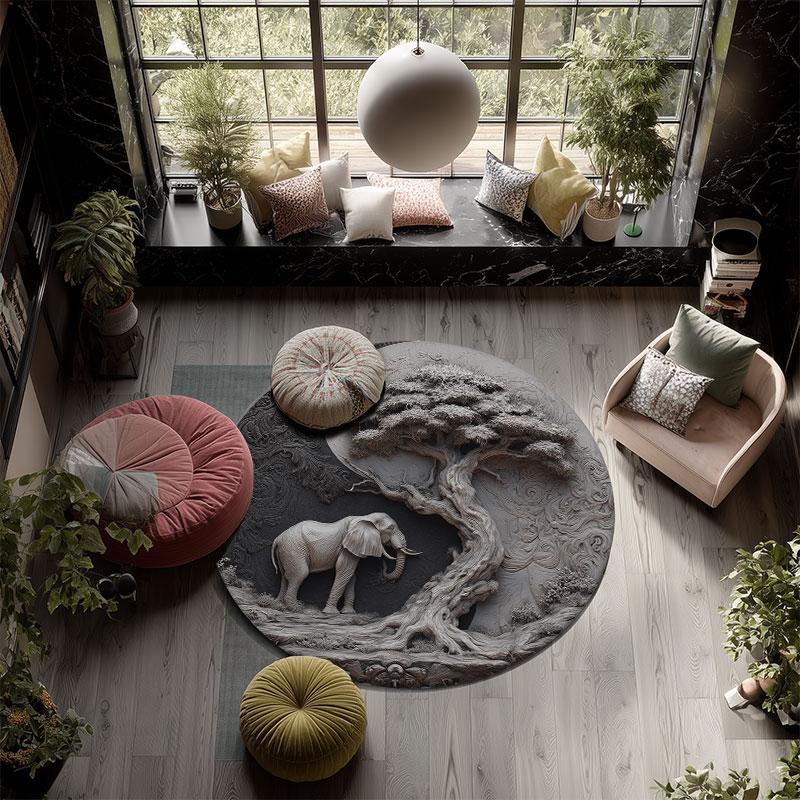 Sacred Elephant pattern round rug,Carpet Rug for Living Room Bedroom Playroom ,Non-slip Floor Mat,Holiday Gifts and Birthday Gifts.