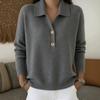 2026 Fall Winter Womens Oversized Knit Sweater Lapel Half Button Casual Jumper