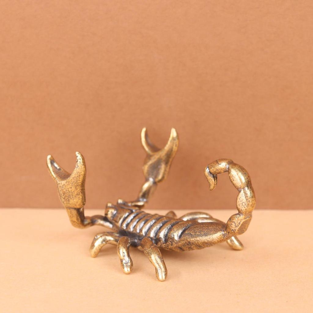 Antique Brass Scorpion Pen Holder - Aged Solid Copper Ornament for Office Study Decor.