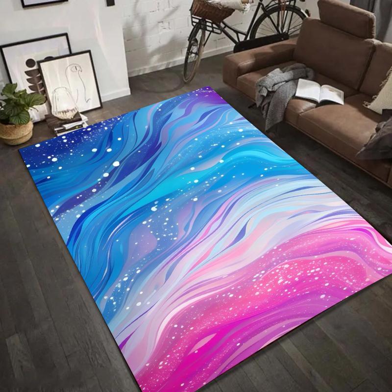 Rainbow Swirl Watercolor Rug - Colorful Abstract Waves Carpet Mat for Living Room Home Decoration Living Room Decoration