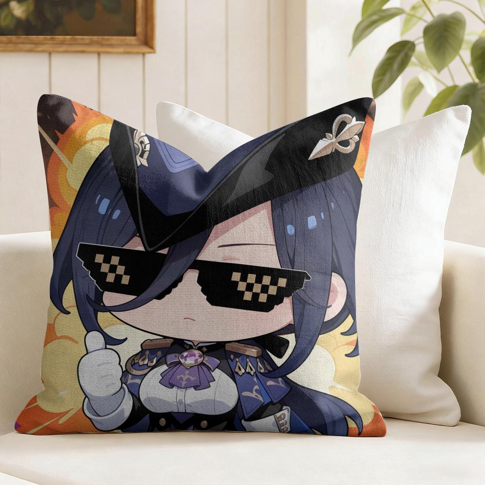 Game Genshin Impact Clorinde Cushion Cover Natural Linen Double Sided Print  Throw Pillow Case for Sofa Couch Home Decor