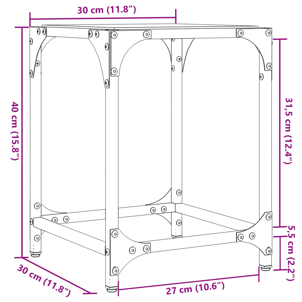 Coffee Table with Glass Top Transparent 30 x 30 x 40 cm Steel