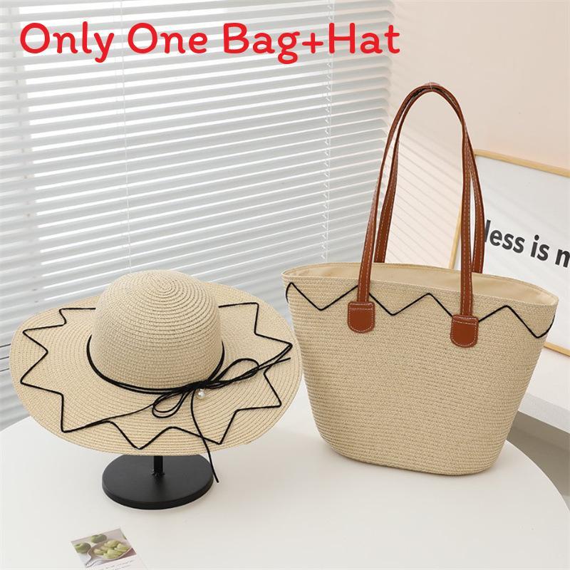Straw Hat And Bag Set With Sun Protection For Outdoor Travel Casual Summer Adults