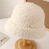 Small Label Thick Simple Lamb Wool Bucket Hat Basin Hat Women's Autumn and Winter Outdoor Warm Windproof Cold Bucket Hat