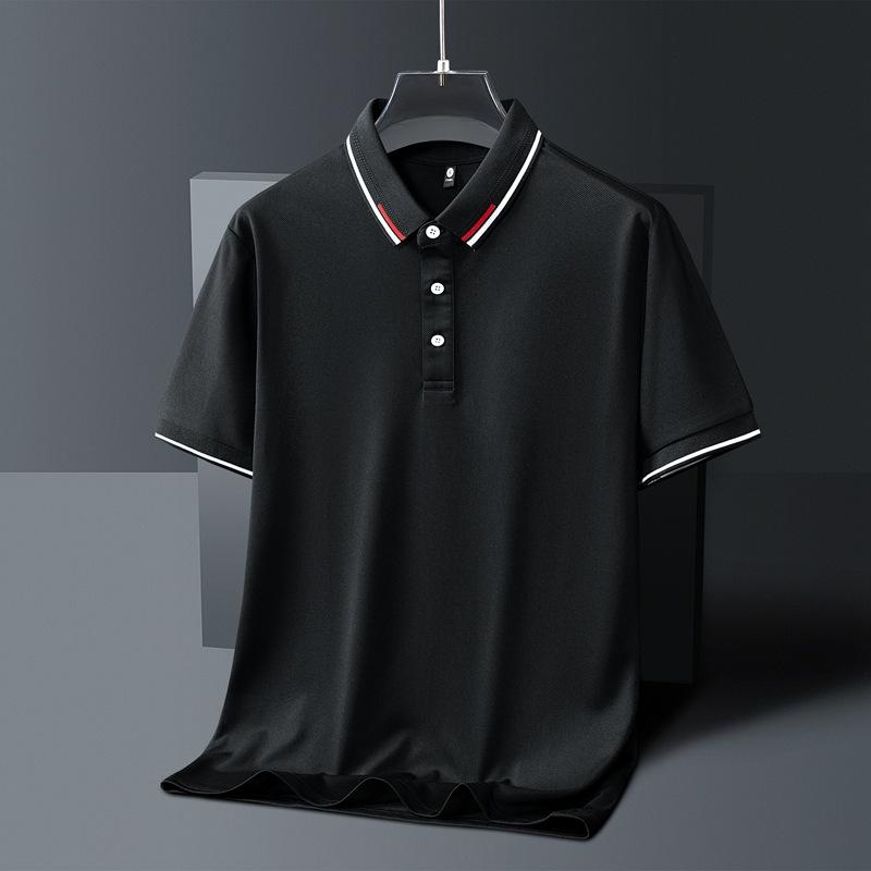 Men'S Ice Silk Polo Shirt Summer New Trend Solid Color Simple Thin Casual Short Sleeve Lapel T-Shirt Polo Shirt