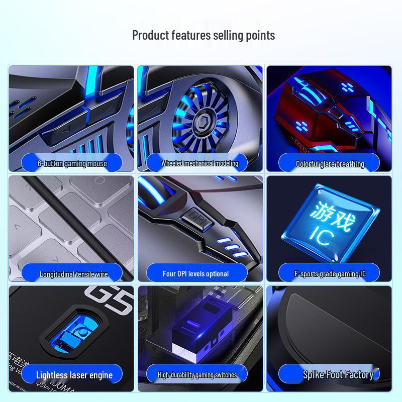 Silver Carving G5 Wired Luminous Gaming Mouse - Silent Mechanical Accessory for E-Sports.