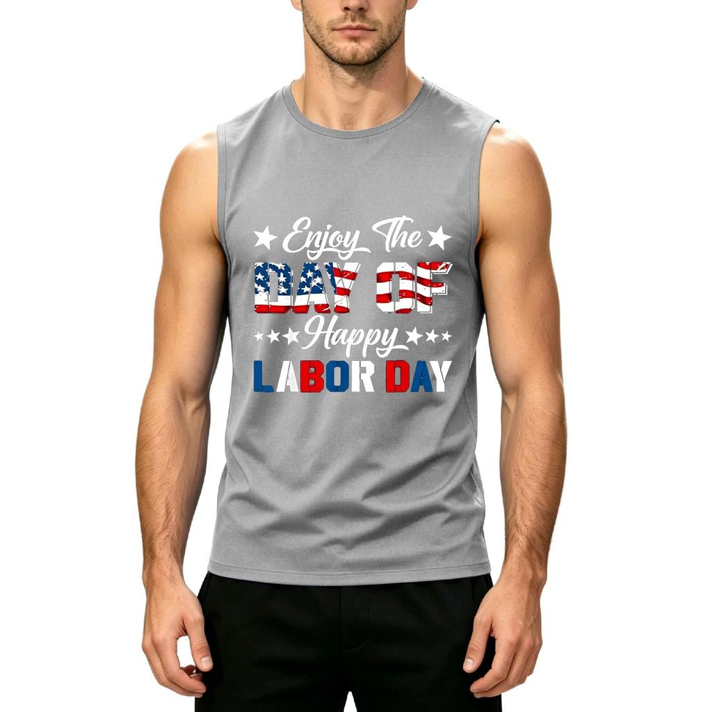 Men Sleeveless Tank Top Casual Muscle Shirt Lightweight Summer Workout Gym Athletic Fit Printed Design