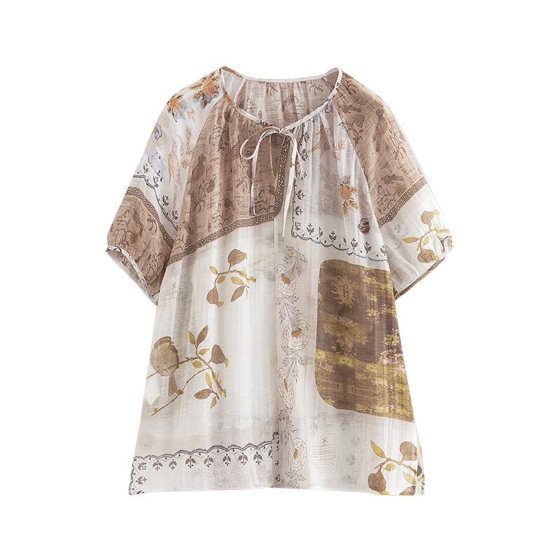 Women's Retro Boho Floral Lyocell Short Sleeve Shirt