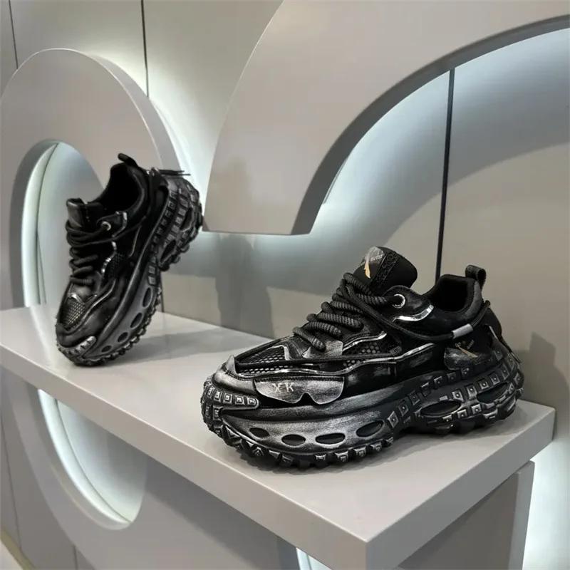 New Summer All-match Platform Shoes Height-enhancing Breathable Mesh Light Luxury Retro Casual Trendy Men Shoes