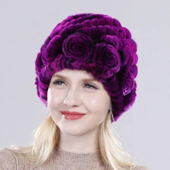 Hot Sell Women Winter Knitted Real Rex Rabbit Fur Hat Fluffy Natural Rex Rabbit Fur Cap Lady Good Elastic Genuine Fur Hats