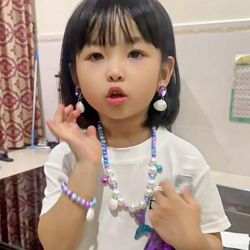 Sweet Style Necklace Bracelet Earrings Set Beaded Pendant Princess Jewelry Set for Children