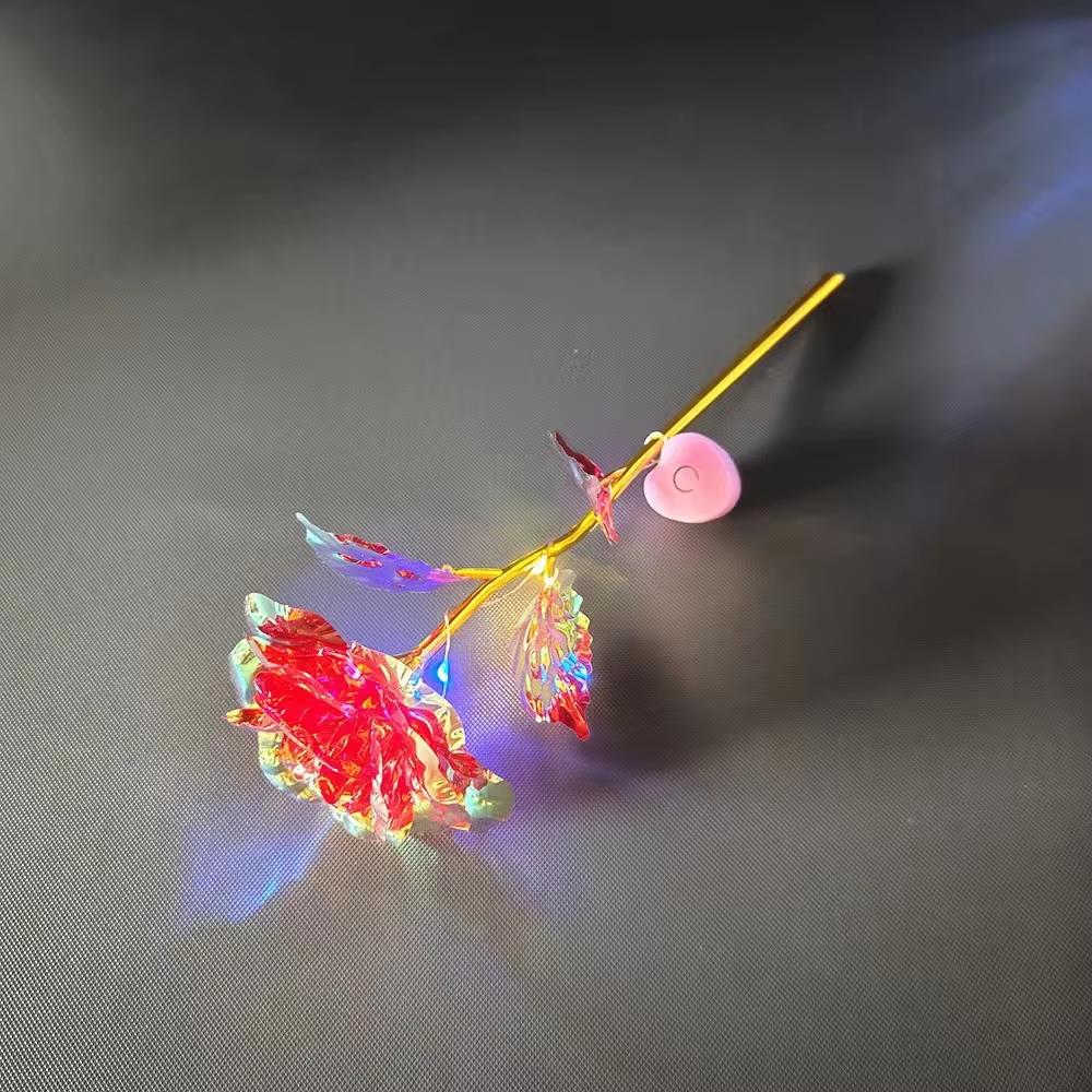 2pcs Led Valentine's Day Mother's Day Gift 24K Foil Plated Roses Artifical Flowers Wedding Decor Lighting Roses Creative Gift